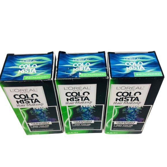 LOreal Colorista Hair Makeup Neon Green 1-Day Color Bleached & Light Blondes 3pk - Picture 2 of 3